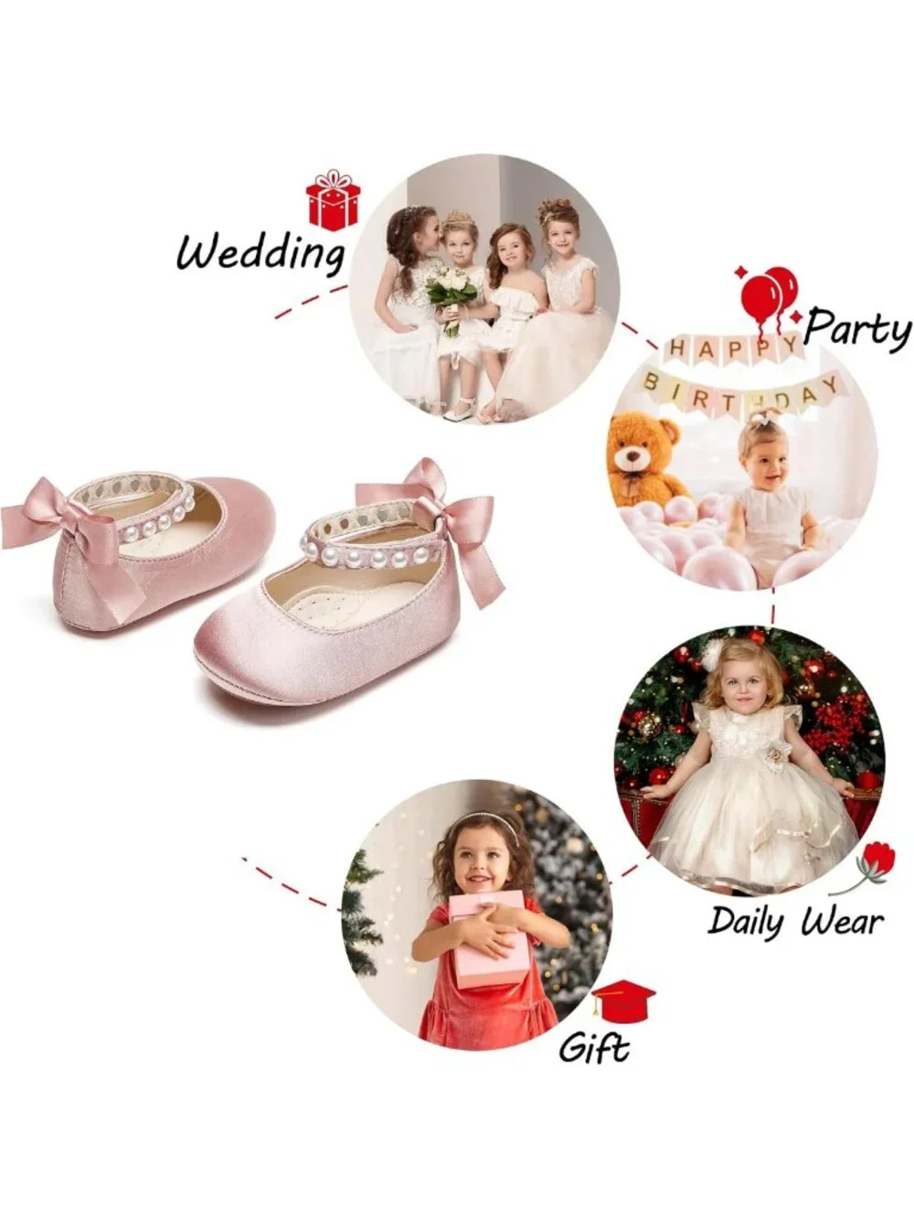 Adorable Baby Girls' Mary Jane Flats - Soft Rubber Sole Walking Shoes for